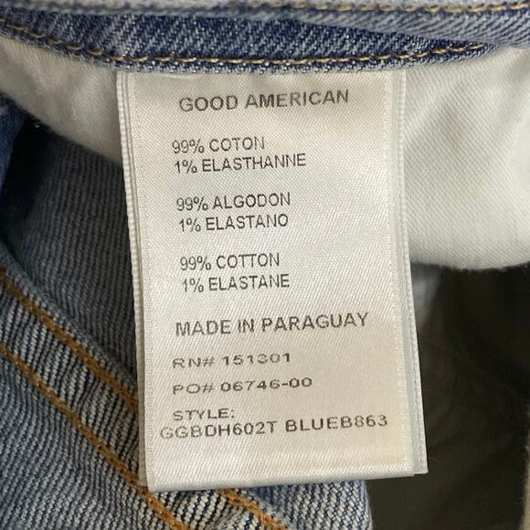 Good American Good Girlfriend High Waist Broke Jeans Crop Distressed Blue SZ 24 - Picture 8 of 9